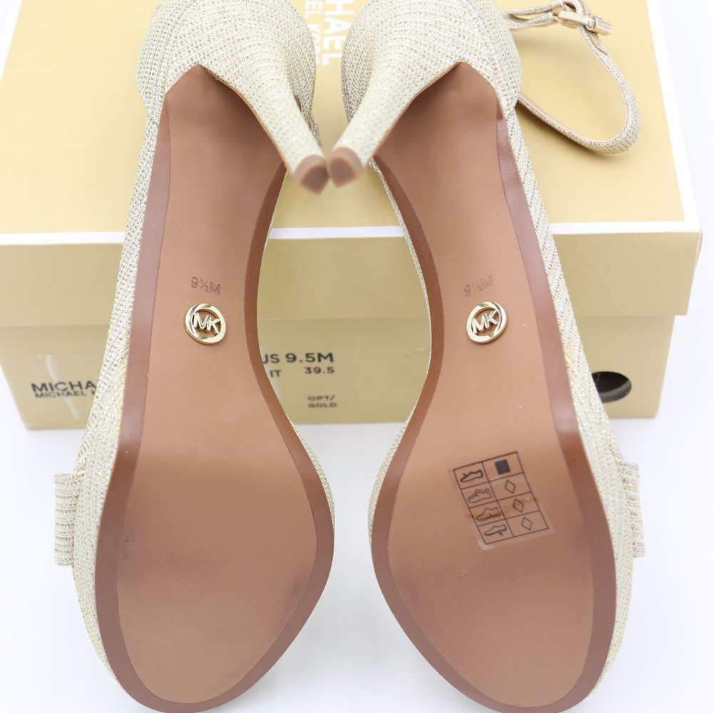 NIB Michael Kors Hutton Gold Glitter Chain Mesh Ankle Strap Sandals - Picture 6 of 7
